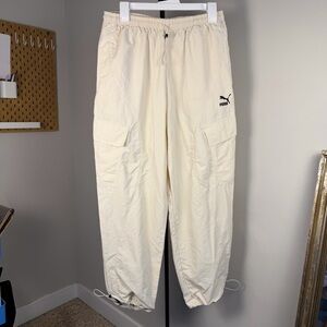 Puma Cream Cargo Joggers with Drawstring Ankles